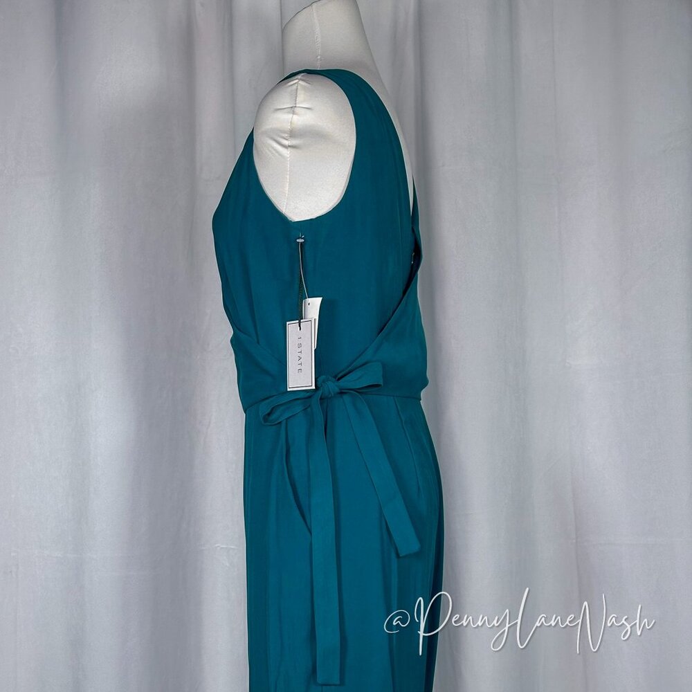NWT 1.State Sleeveless Twill V Neck Wrap Jumpsuit Teal Size 2 - Picture 11 of 15